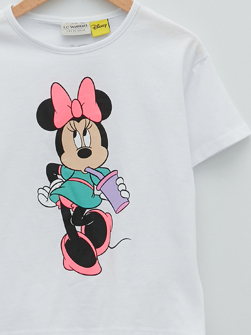 Crew Neck Minnie Mouse Printed Short Sleeve Cotton Girls T-Shirt and Tote Bag-2