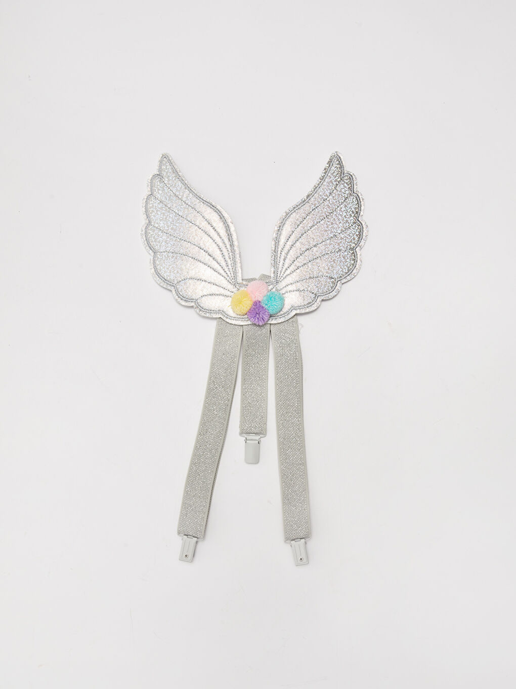 Gri Kız Çocuk Işıltılı Kanat Figürlü Pantolon Askısı-1