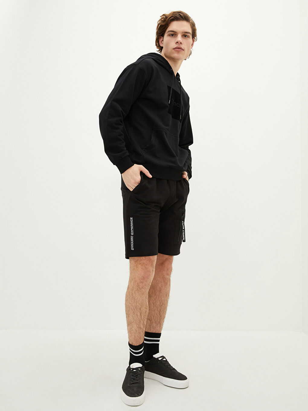 Siyah Uzun Kollu Baskılı Erkek Hoodie-2