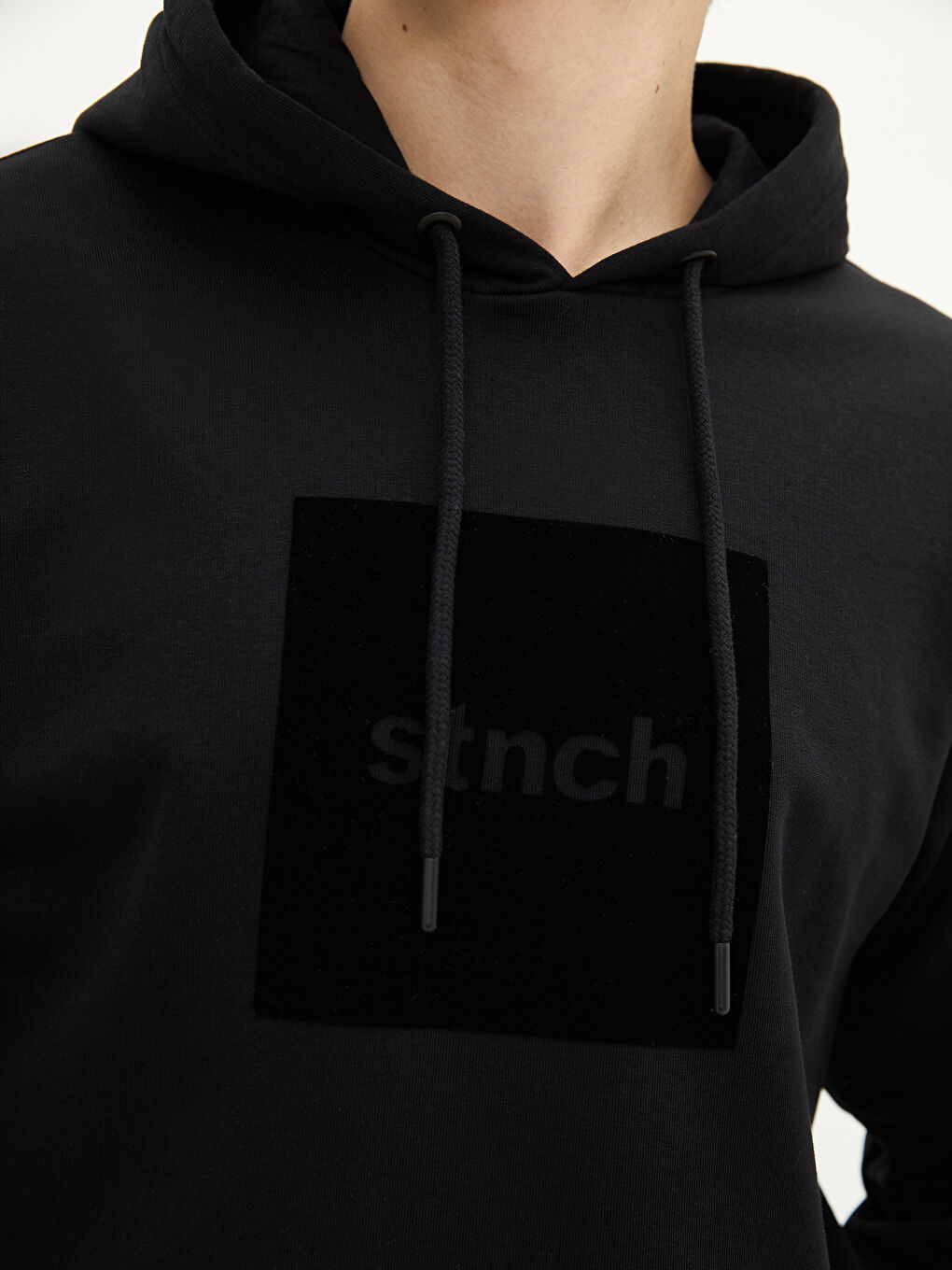 Siyah Uzun Kollu Baskılı Erkek Hoodie-3