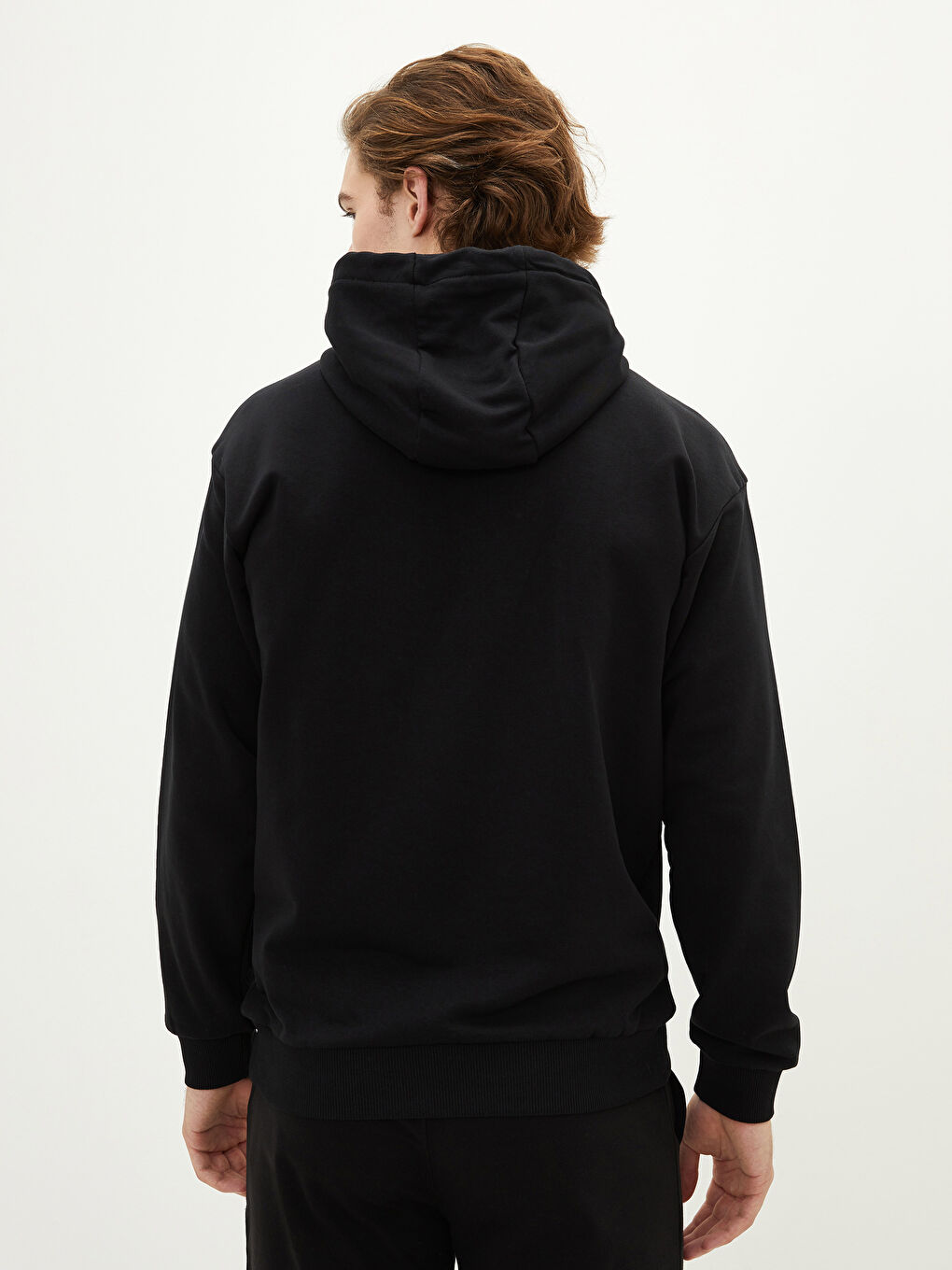 Siyah Uzun Kollu Baskılı Erkek Hoodie-4