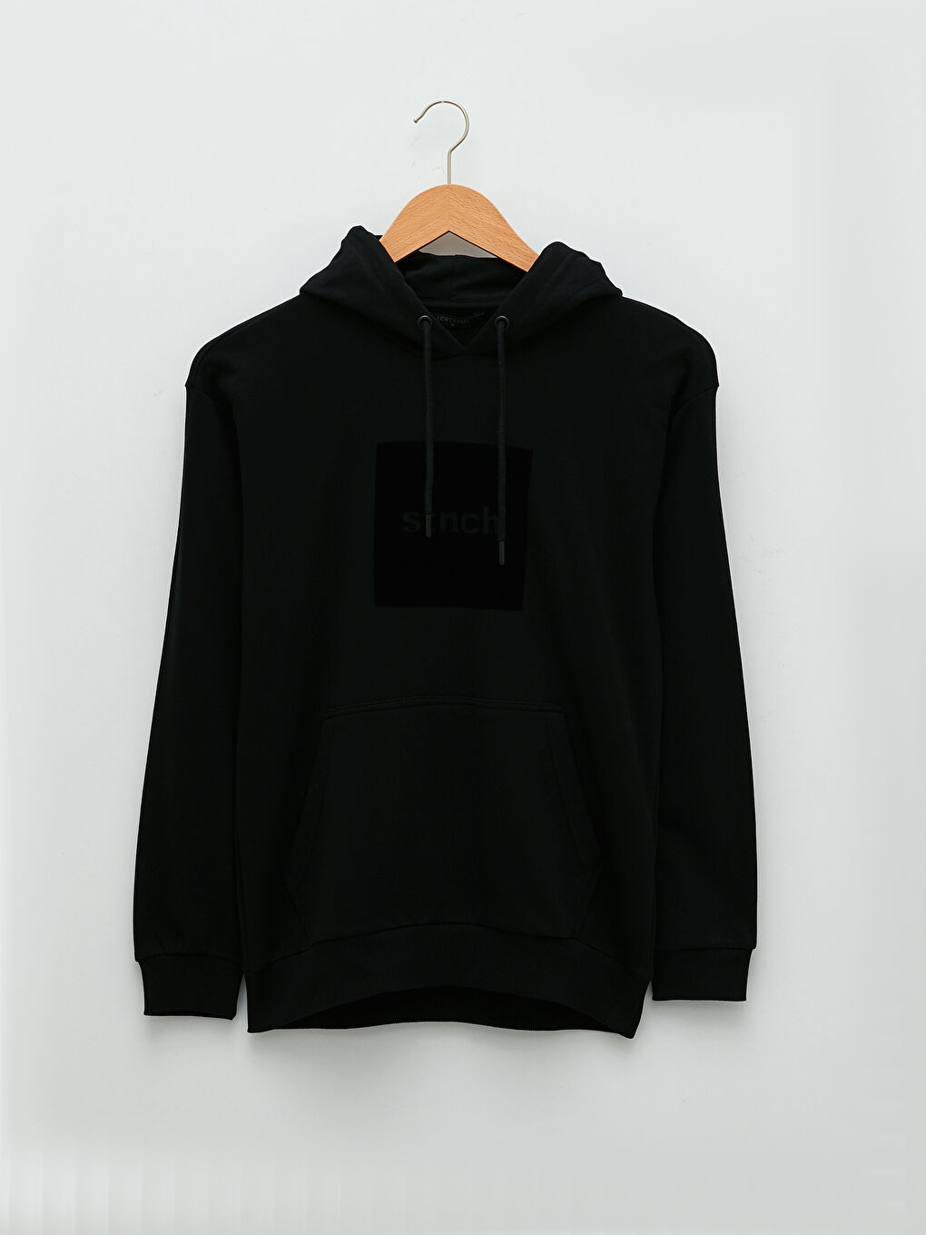 Siyah Uzun Kollu Baskılı Erkek Hoodie-5