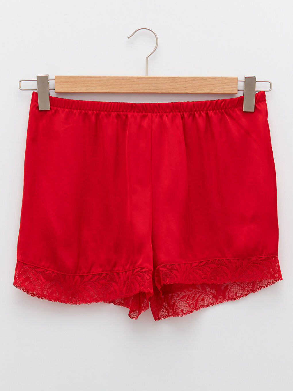 سروال بيجاما ساتان نساء بتفاصيل دانتيل وخصر مطاطي