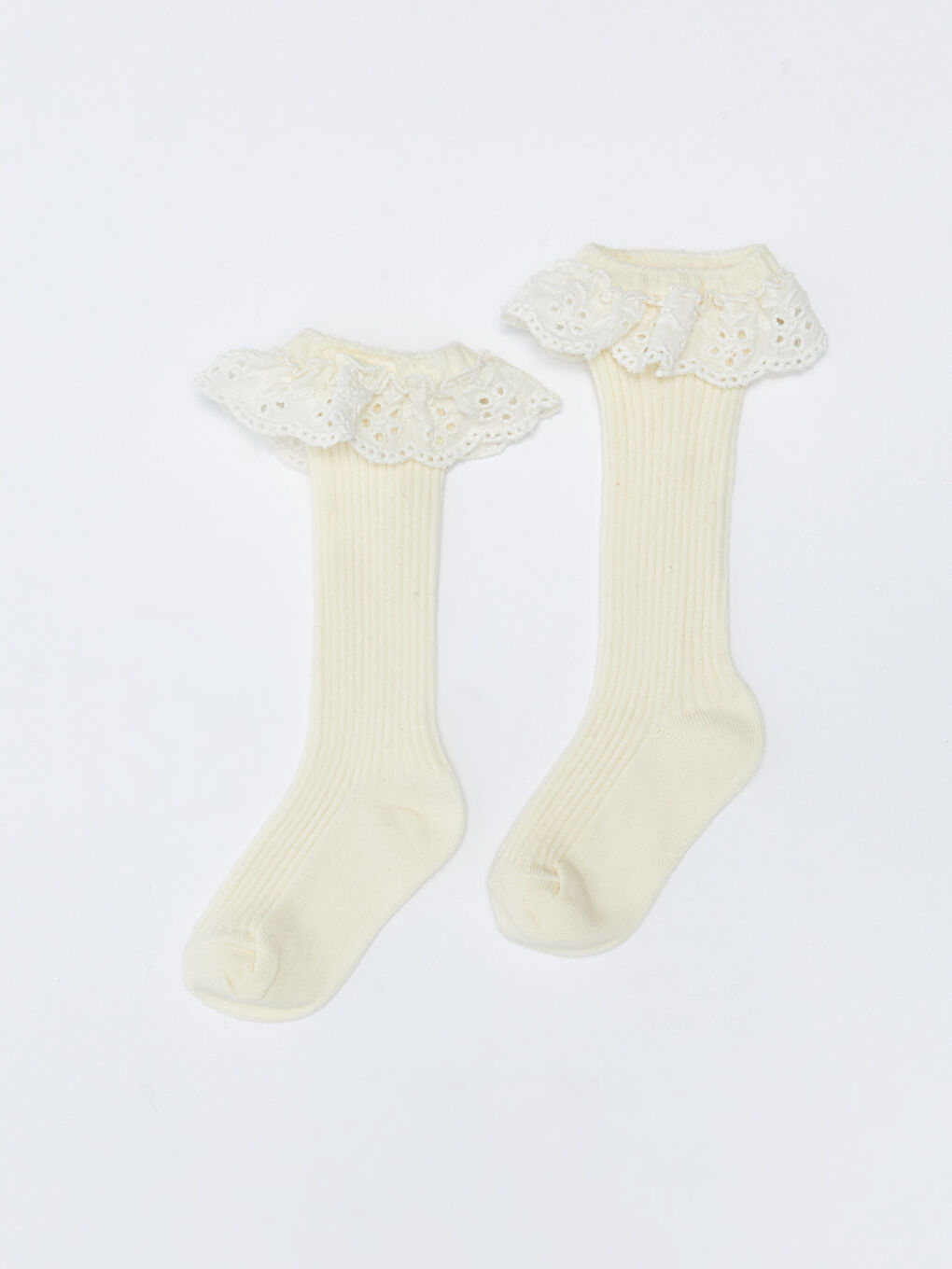 Ekru Kız Bebek Diz Altı Çorap-1