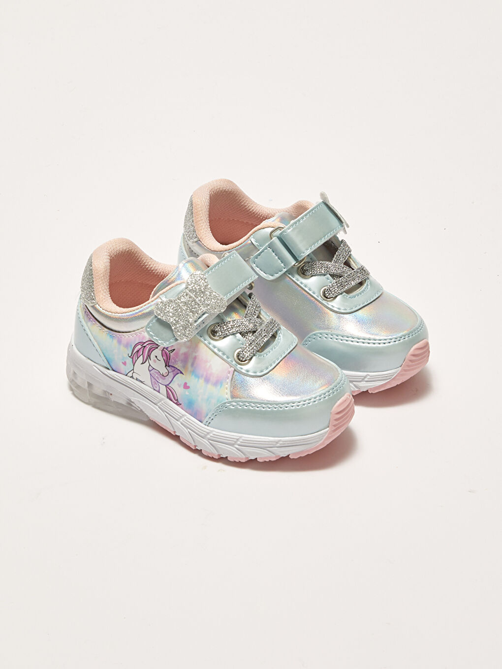 Tabanı Işıklı Bağcık ve Cırt Cırtlı Kız Bebek Spor Ayakkabı-1