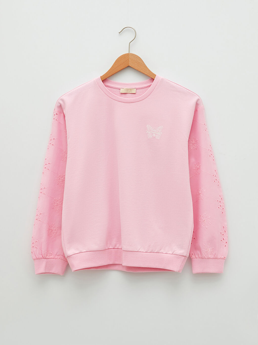 سويت شيرت بناتي ياقة دائرية بتفاصيل تطريز كم طويل