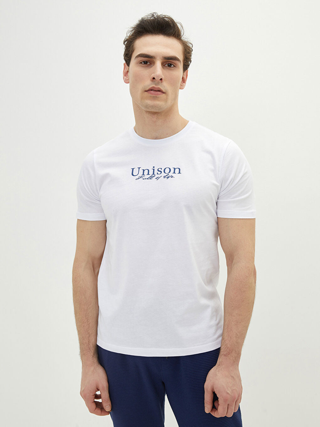 Bisiklet Yaka Kısa Kollu Baskılı Penye Erkek Tişört-1