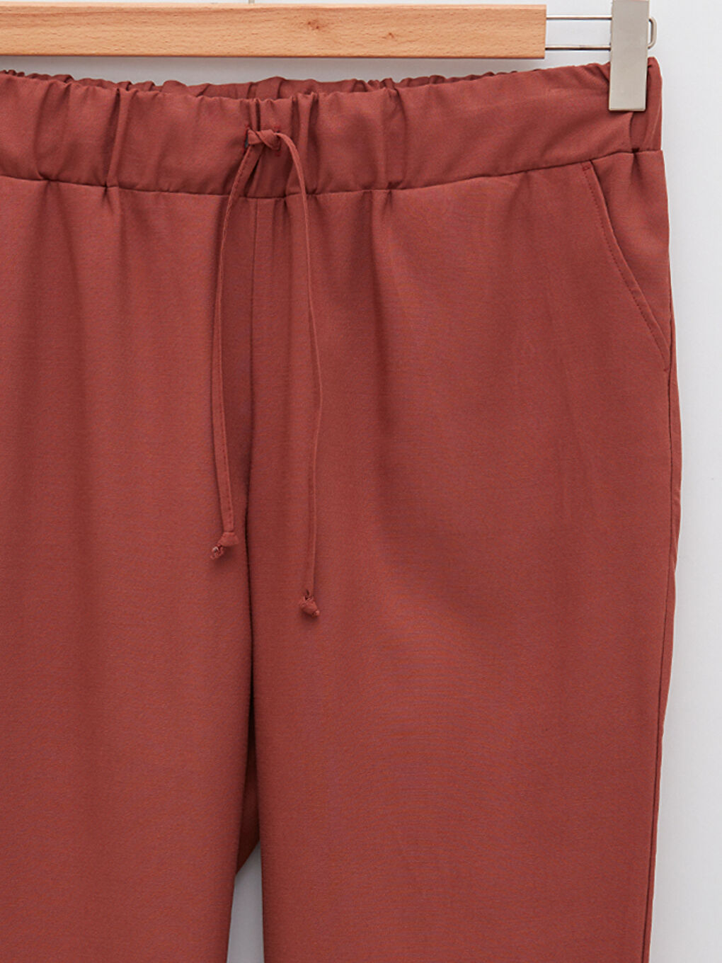 Kahverengi Beli Lastikli Düz Cep Detaylı Gabardin Hamile Pantolon-7