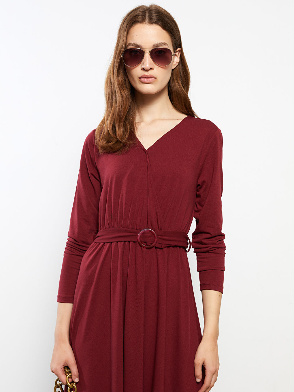 Double Breasted Plain Long Sleeve Women's Dress-1