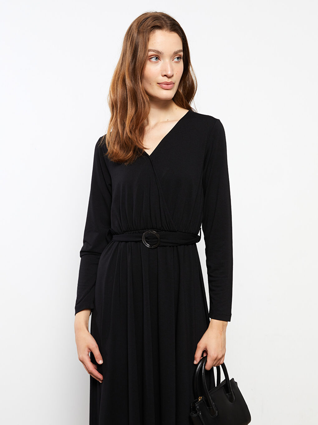 فستان كم طويل سادة بصفين زراير للسيدات-1