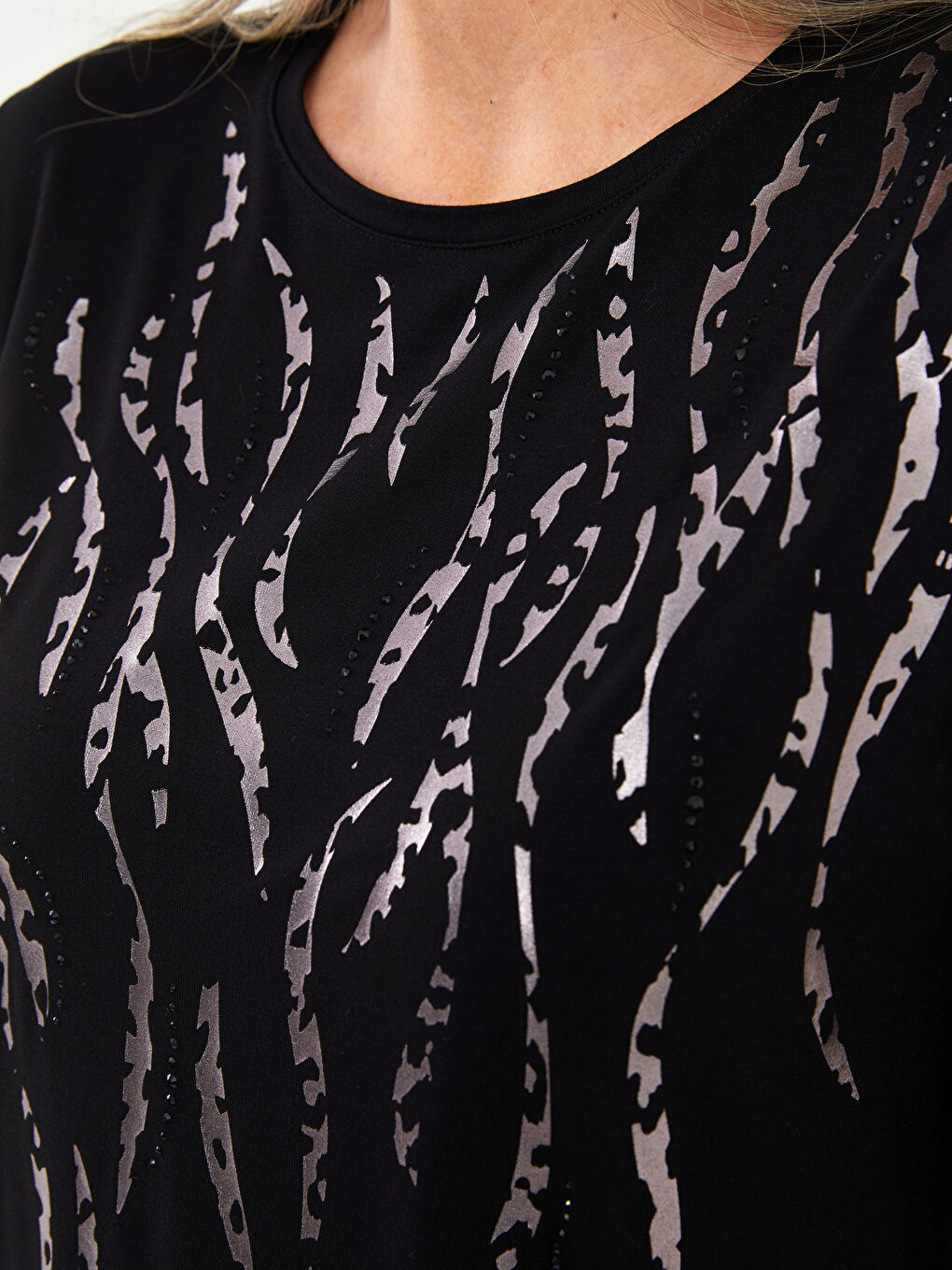 Crew Neck Patterned Long Sleeve Women's T-Shirt-4