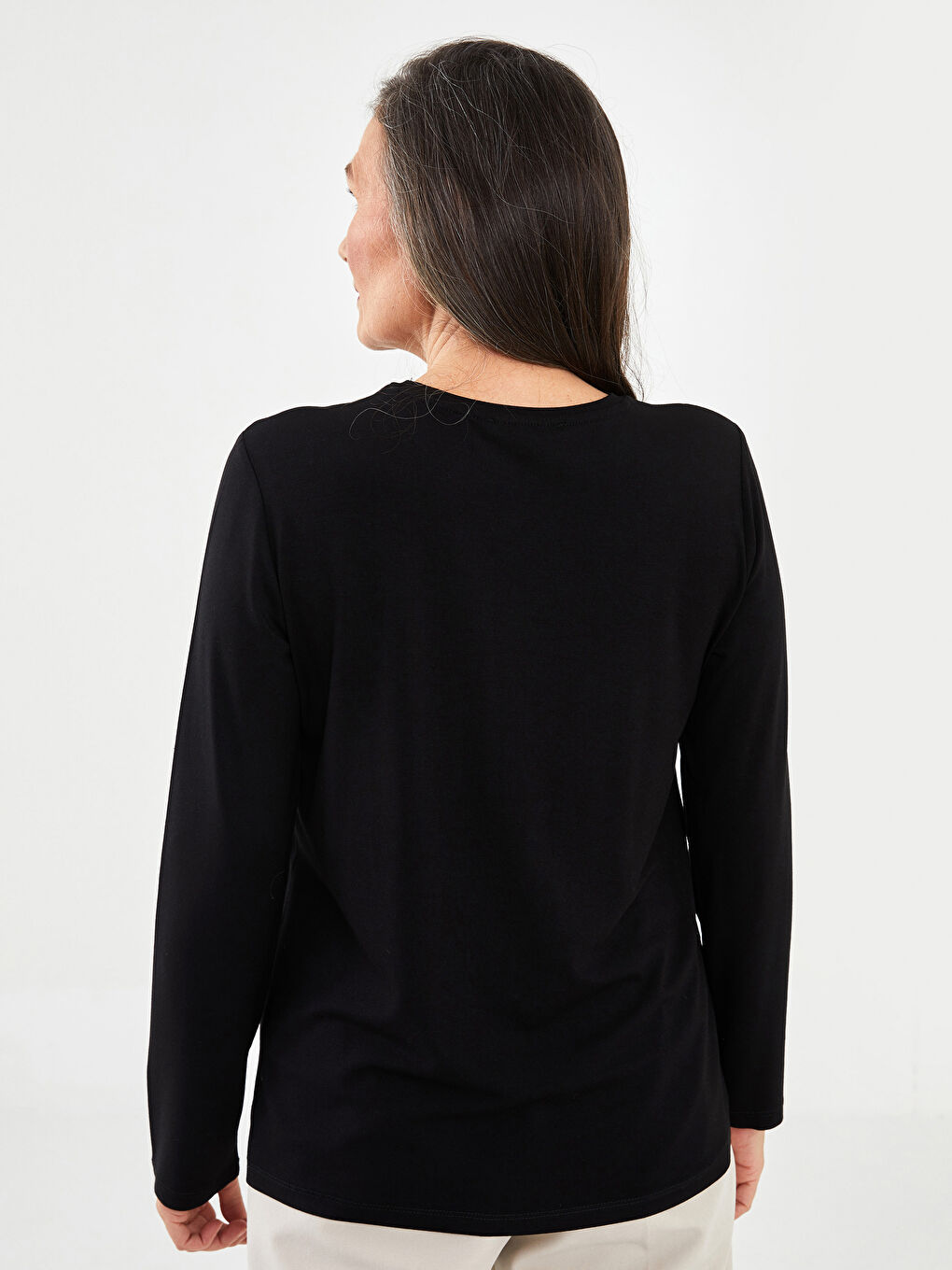 Crew Neck Patterned Long Sleeve Women's T-Shirt-5