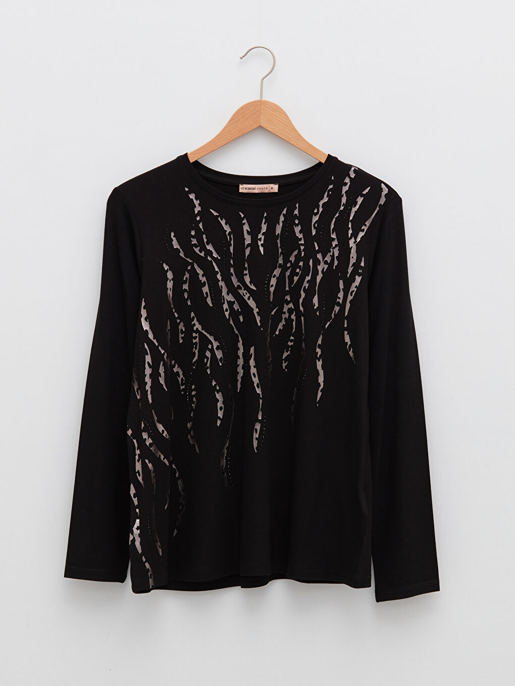 Crew Neck Patterned Long Sleeve Women's T-Shirt-6