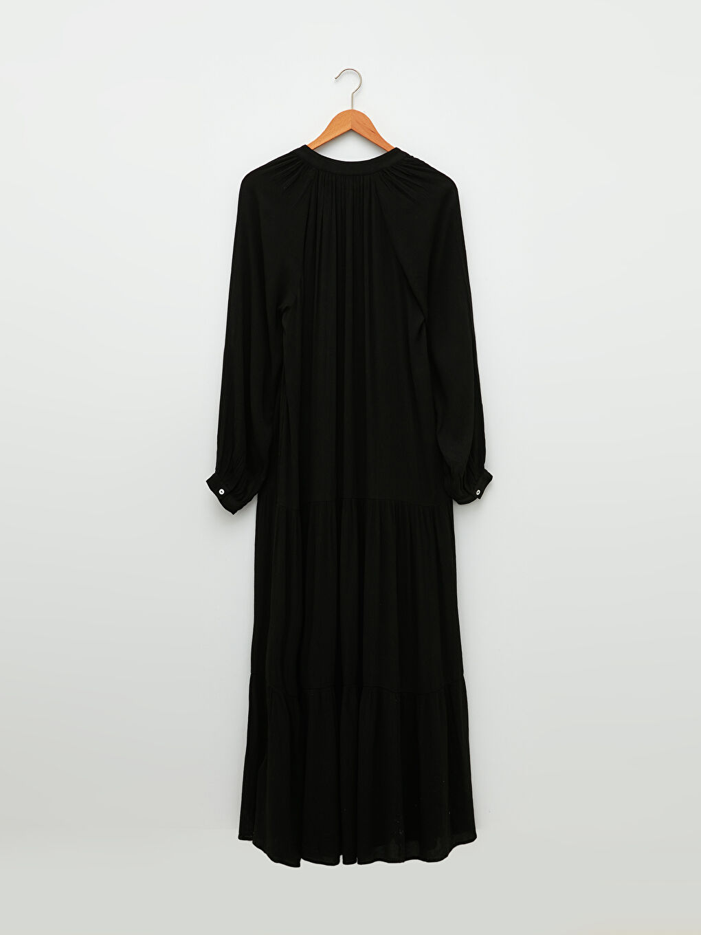 فستان نسائي مجعد بقصة ضيقة من أعلى وواسعة من أسفل وكم طويل بقصة مستقيمة وقُبة بربطة عنق-6