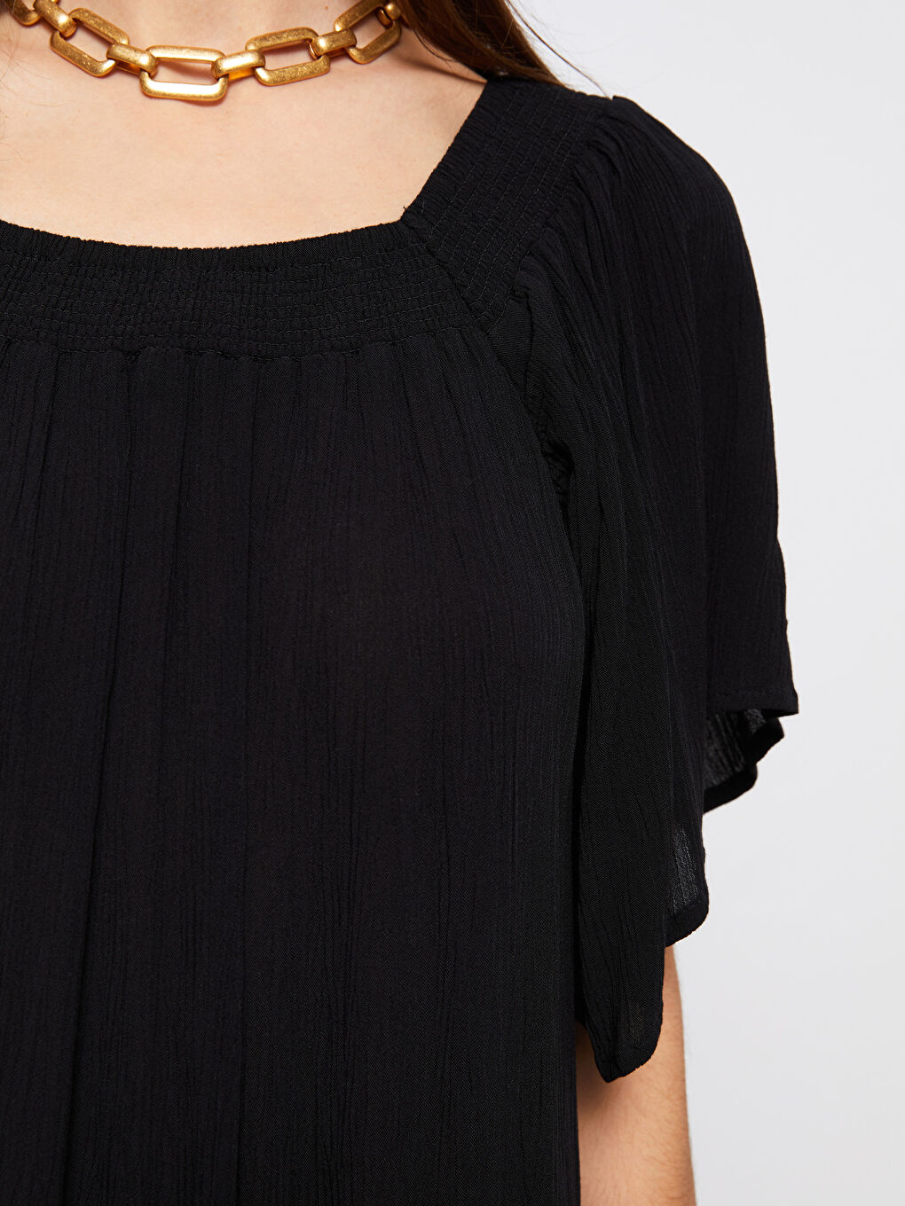 U Neck Straight Short Sleeve A Cut Viscose Women's Dress-3