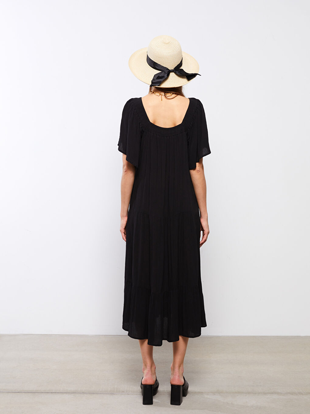 U Neck Straight Short Sleeve A Cut Viscose Women's Dress-4