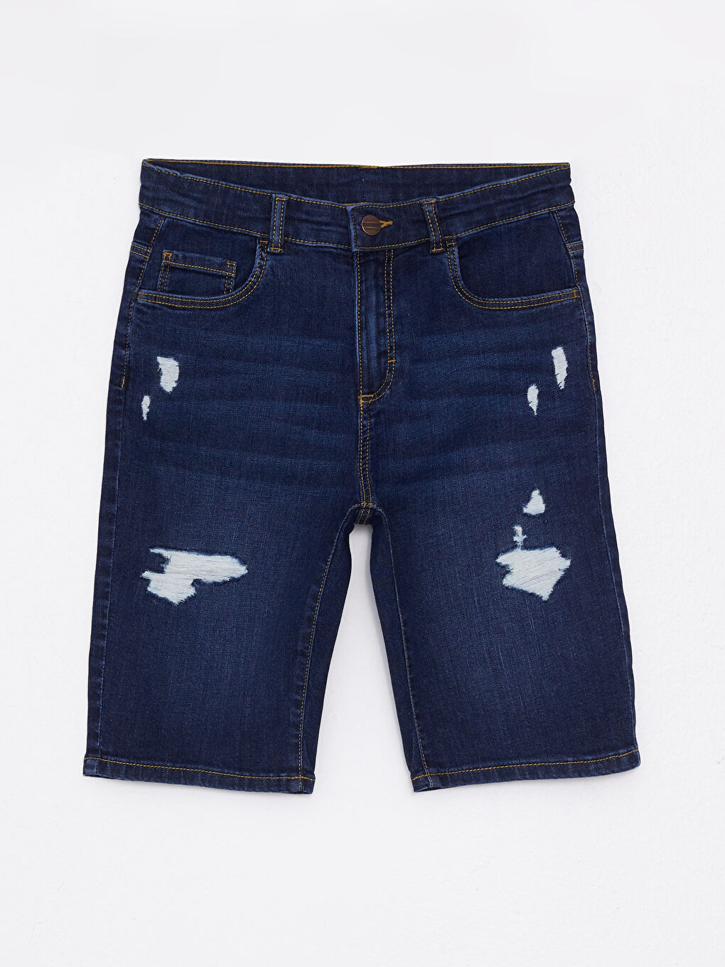İndigo Pamuklu Yırtık Detaylı Erkek Çocuk Jean Şort