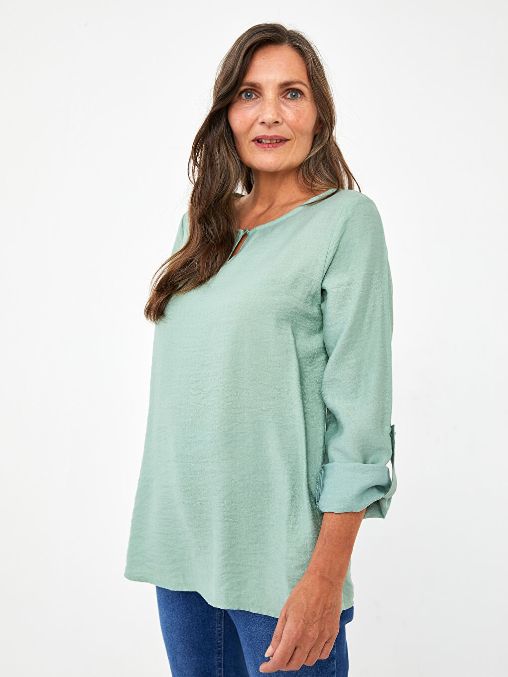 Блузка Женская Однотонная С Длинным Рукавом И Круглым Вырезом