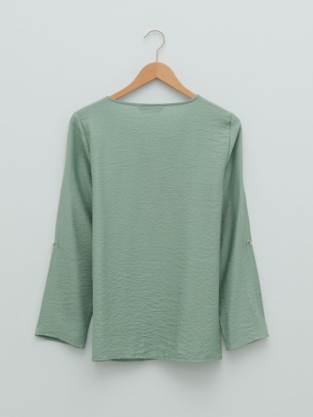 Блузка Женская Однотонная С Длинным Рукавом И Круглым Вырезом-5