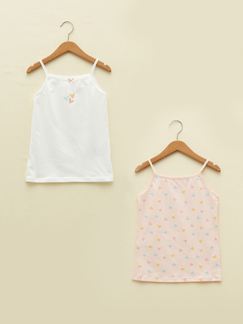 Square Collar Printed Strappy Girls' Vest 2 Pack