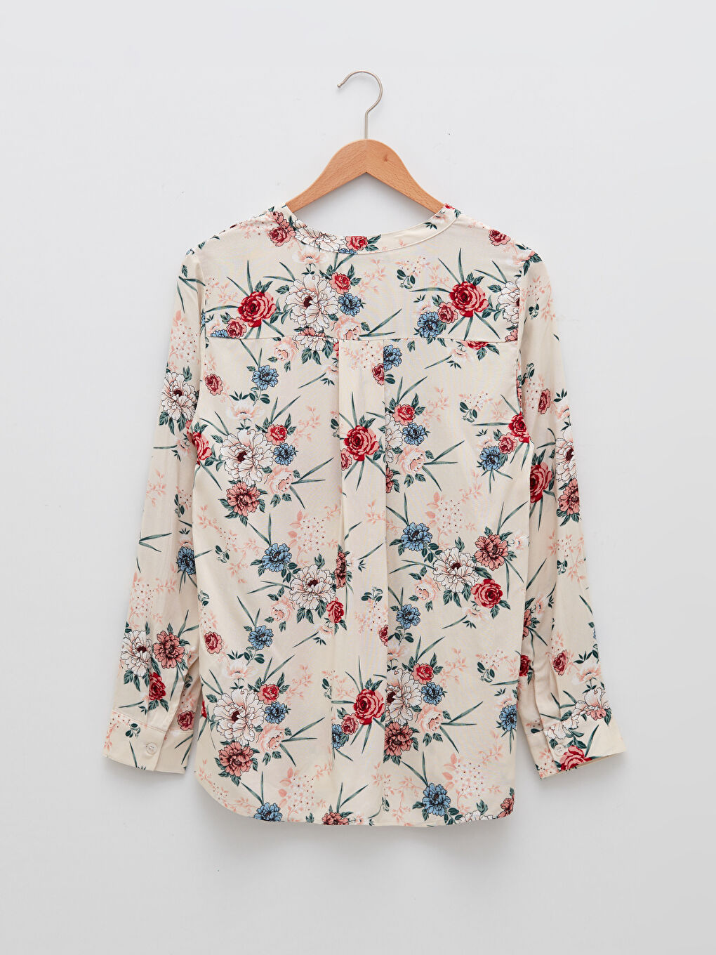 Henley Neckline Flower Long Sleeve Viscose Women's Blouse-6