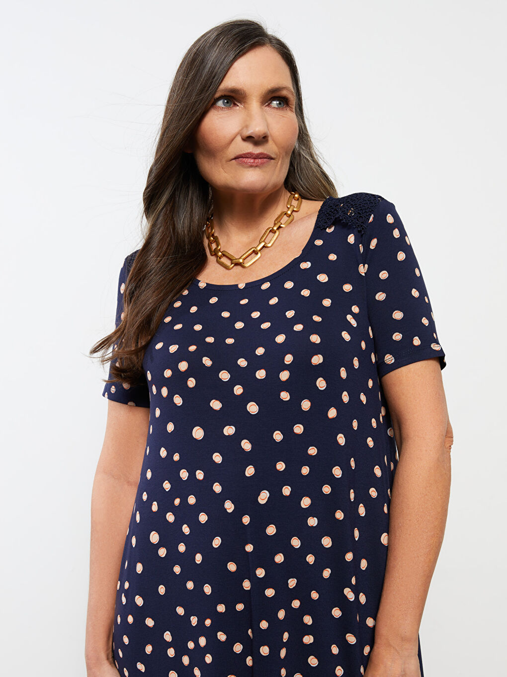 LCW Grace U Neck Patterned Short Sleeve A-Line Women's Dress -S2AC52Z8-LSJ