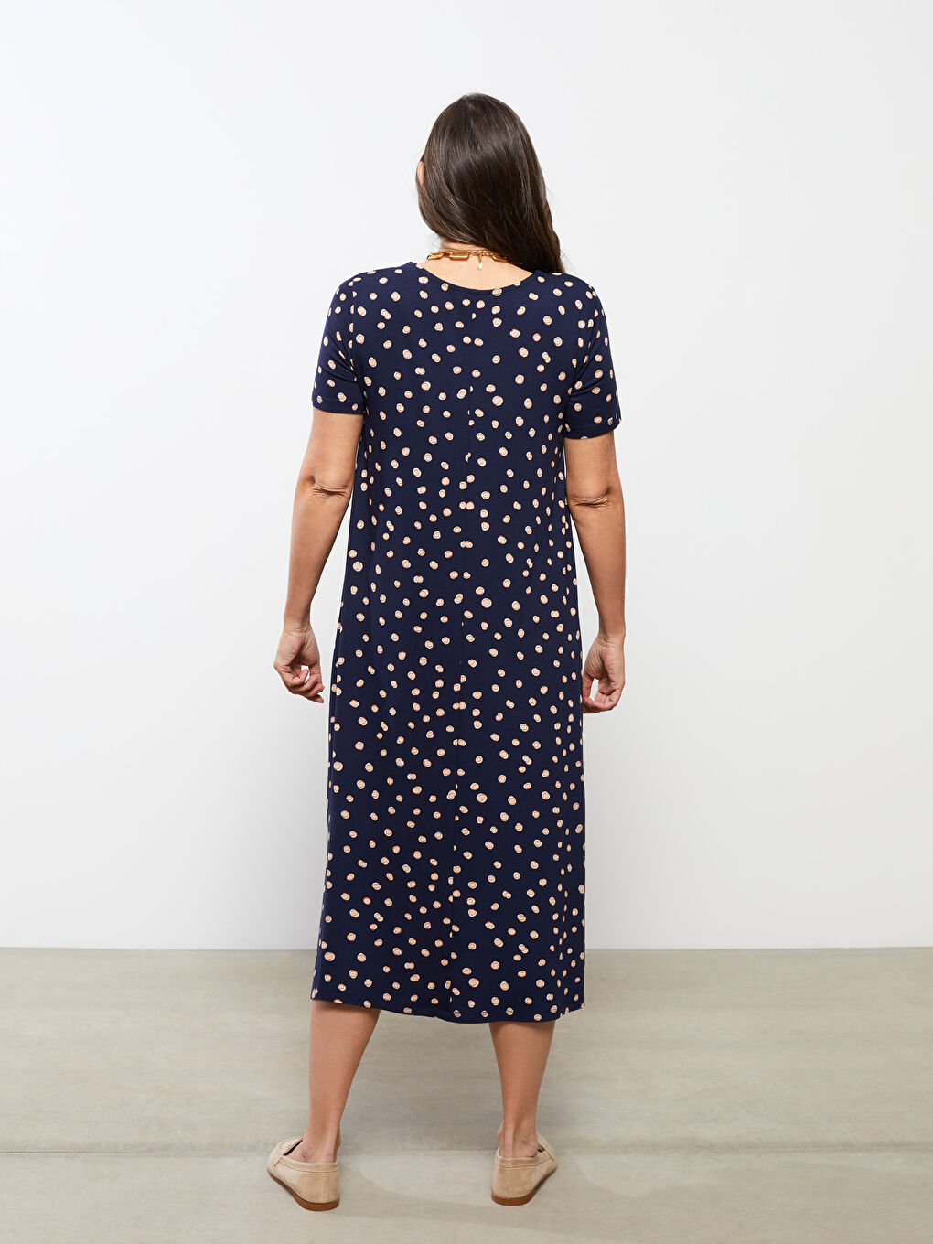 LCW Grace U Neck Patterned Short Sleeve A-Line Women's Dress -S2AC52Z8-LSJ