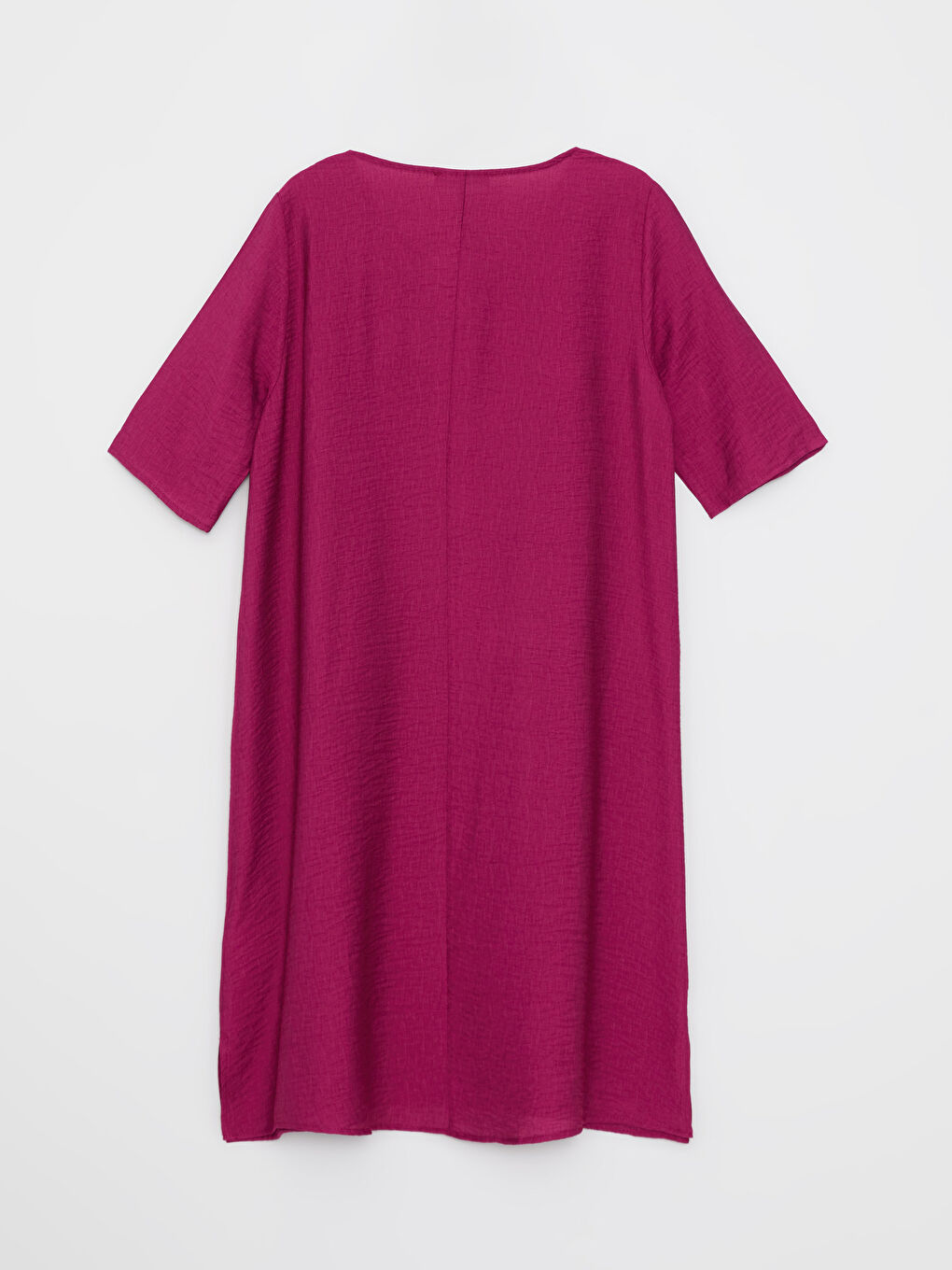 Fuşya V Yaka Düz Kısa Kollu A Kesim Kadın Elbise-6