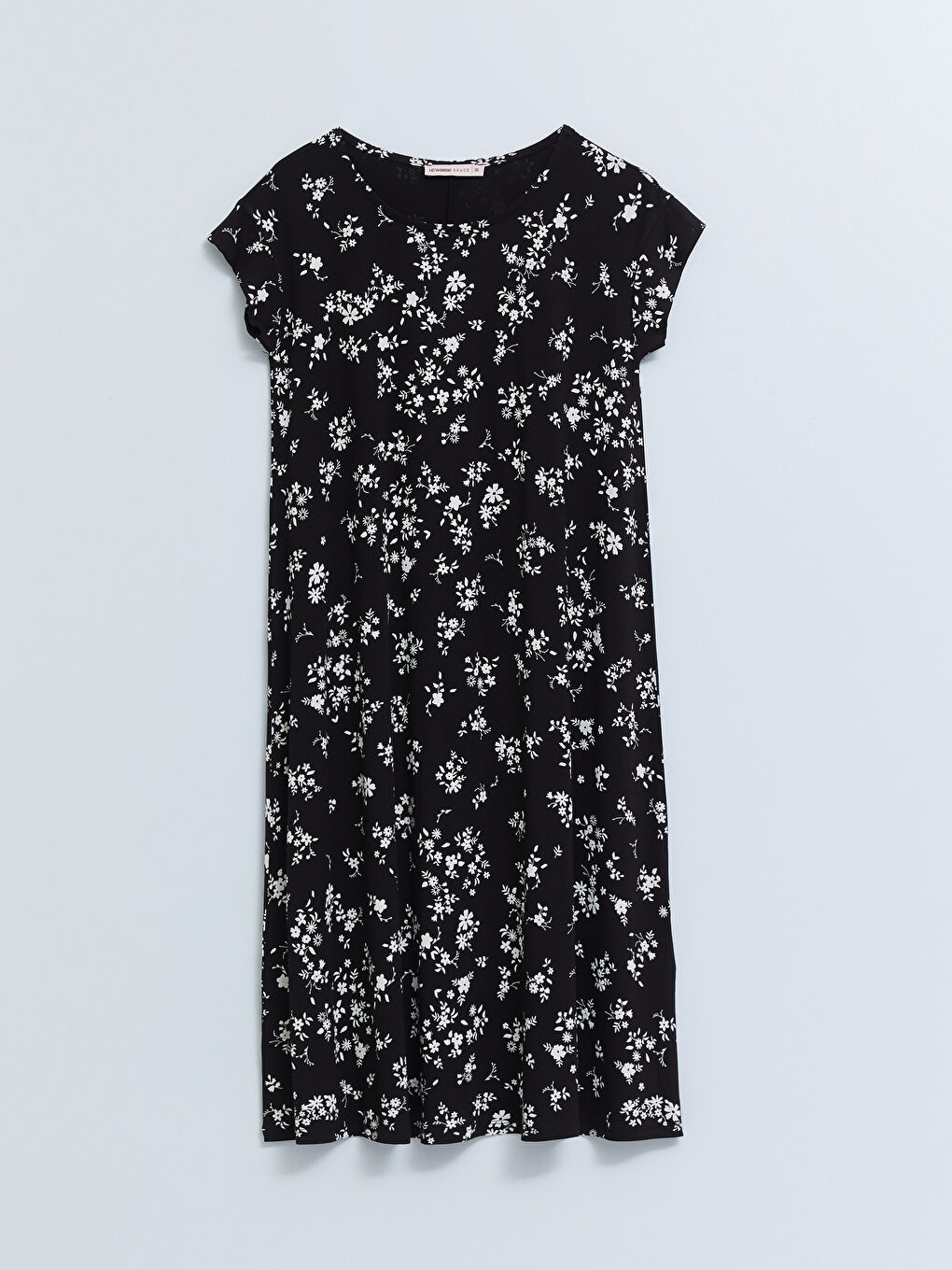 Beyaz Bisiklet Yaka Çiçekli Kısa Kollu A Kesim Kadın Elbise-4