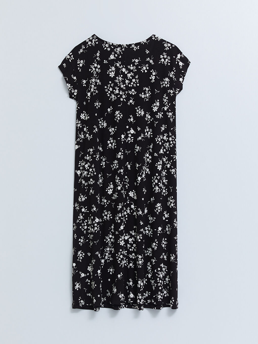 Beyaz Bisiklet Yaka Çiçekli Kısa Kollu A Kesim Kadın Elbise-5