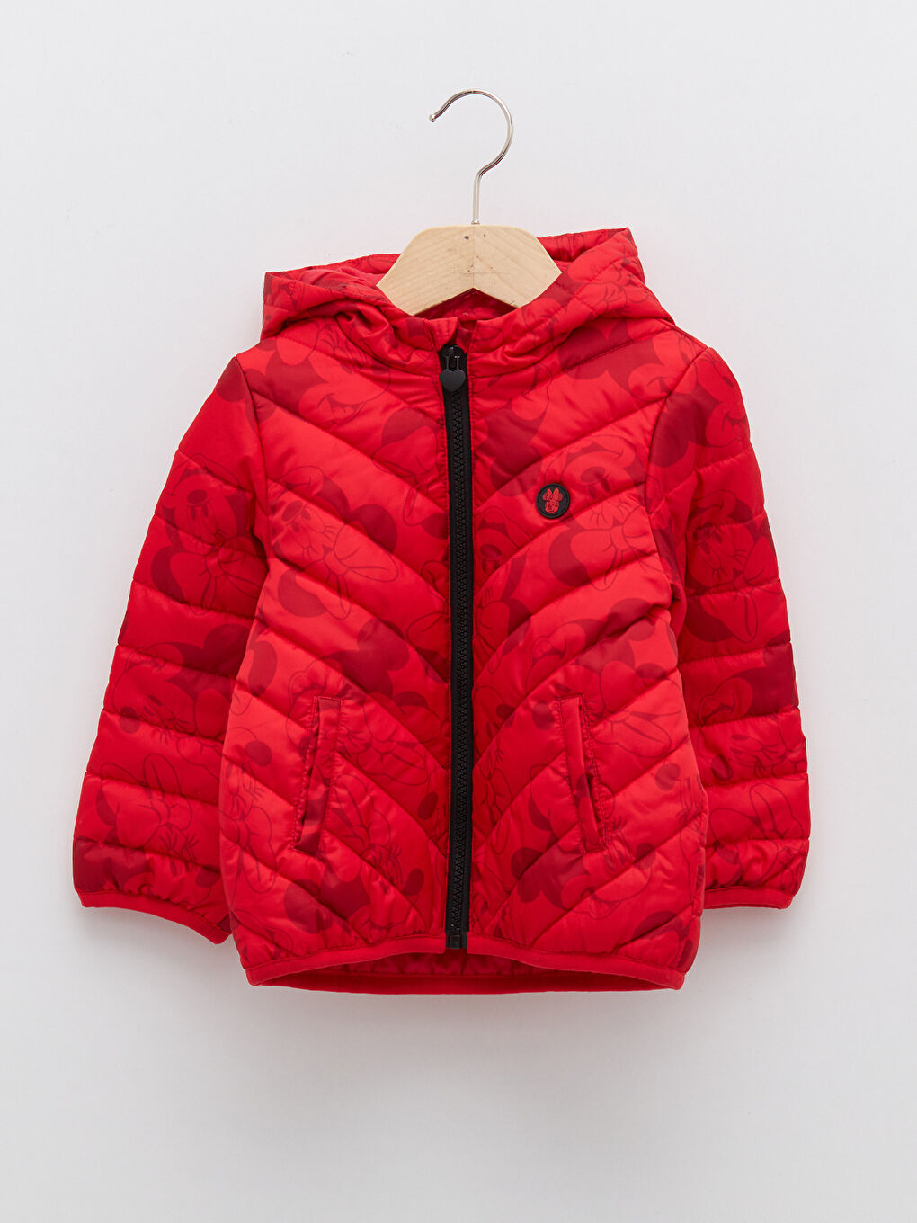 Hooded Long Sleeve Minnie Mouse Printed Zippered Baby Girl Coat