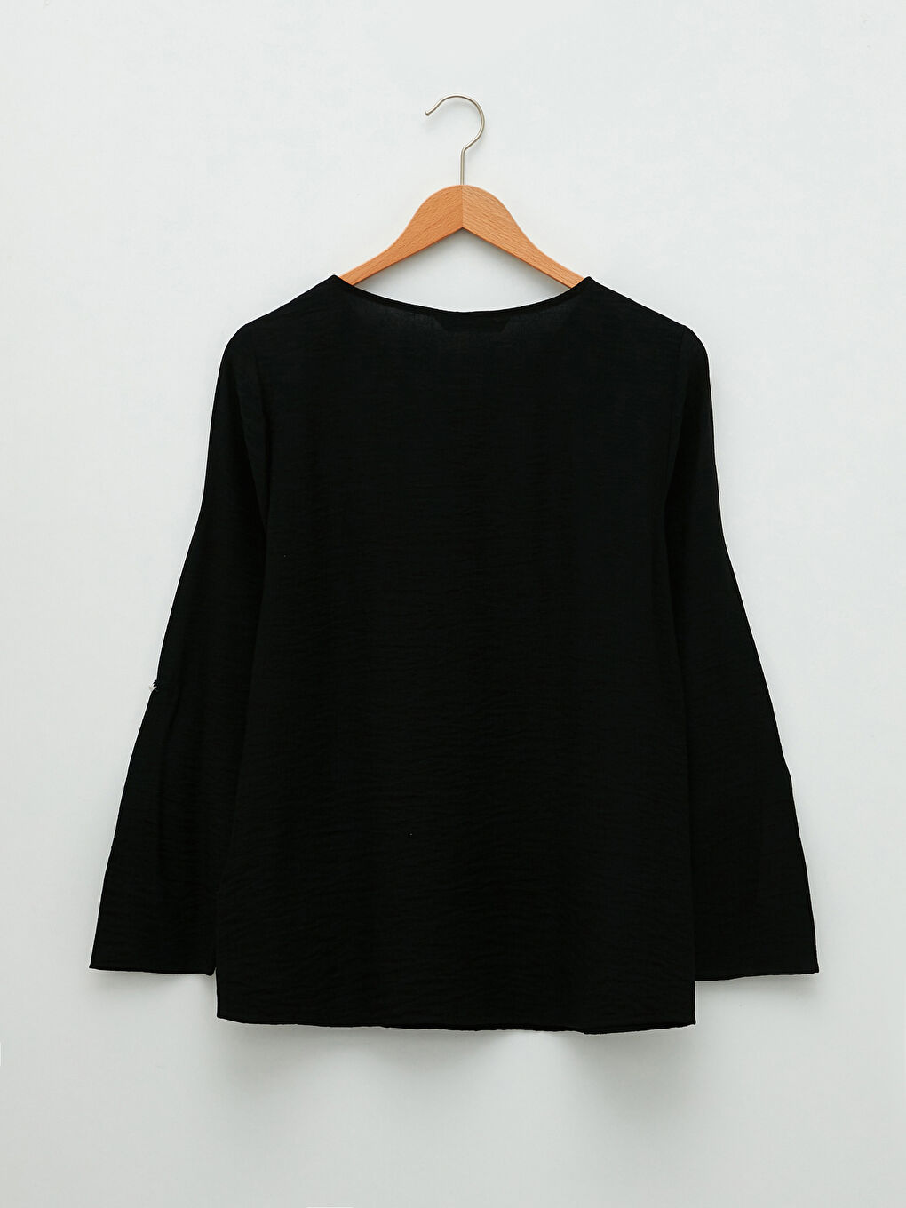 Siyah Bisiklet Yaka Düz Uzun Kollu Kadın Bluz-6