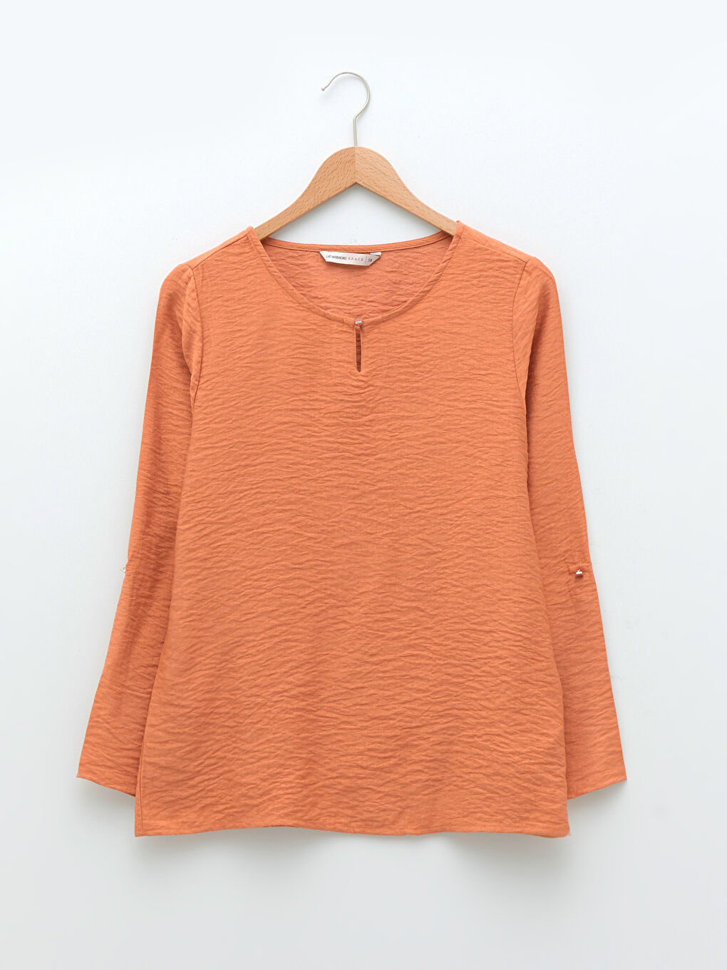 Turuncu Bisiklet Yaka Düz Uzun Kollu Kadın Bluz-5