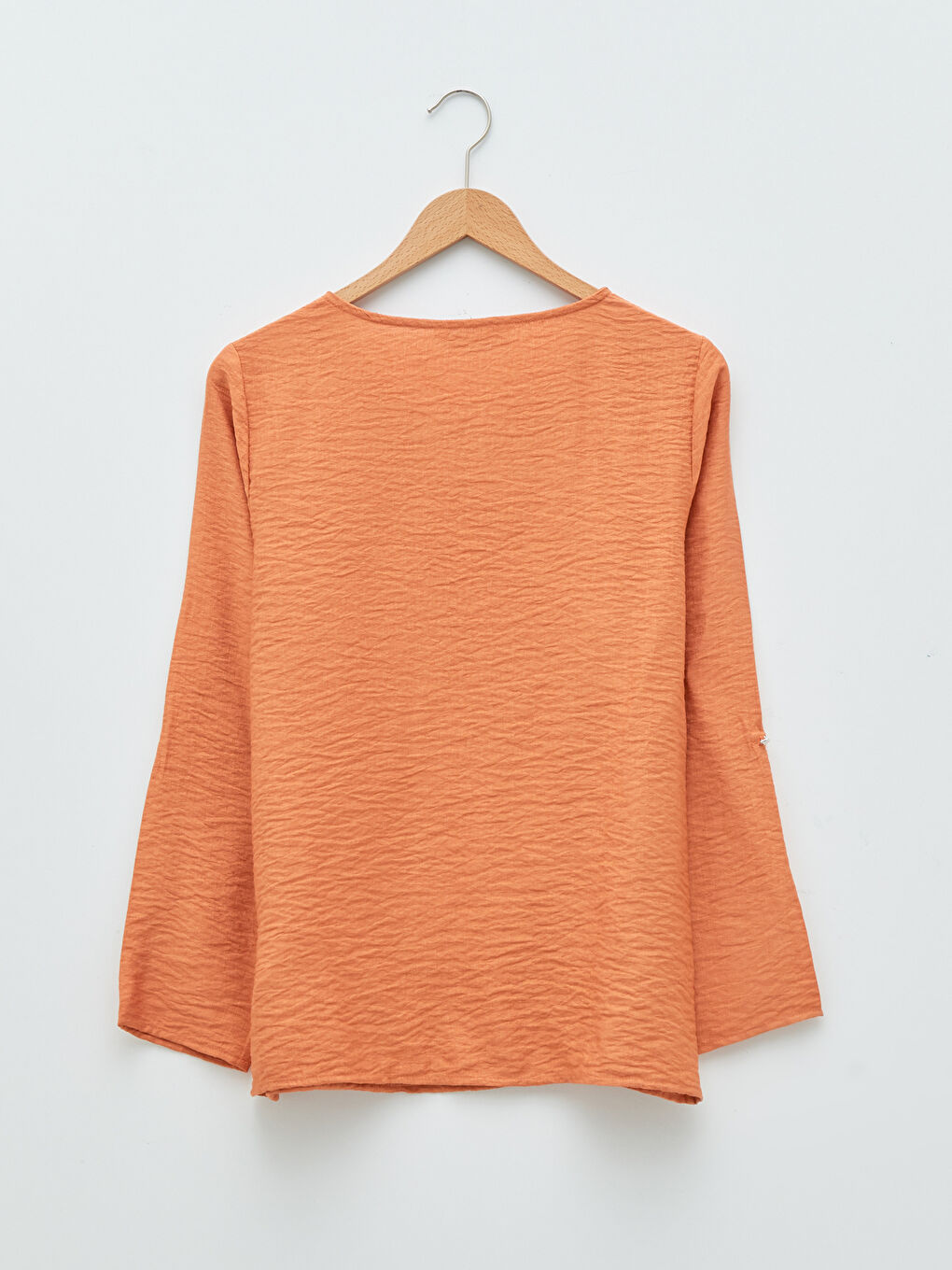 Turuncu Bisiklet Yaka Düz Uzun Kollu Kadın Bluz-6