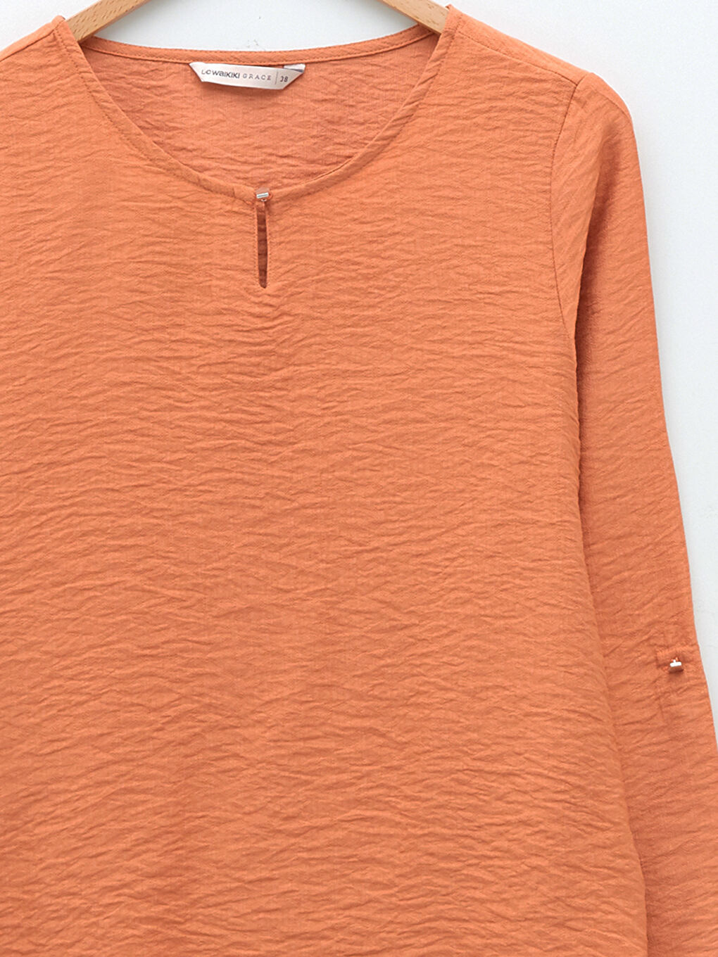 Turuncu Bisiklet Yaka Düz Uzun Kollu Kadın Bluz-7
