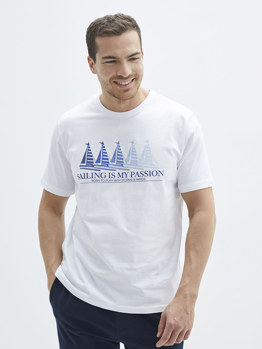 Crew Neck Short Sleeve Printed Combed Cotton Men's T-shirt-1