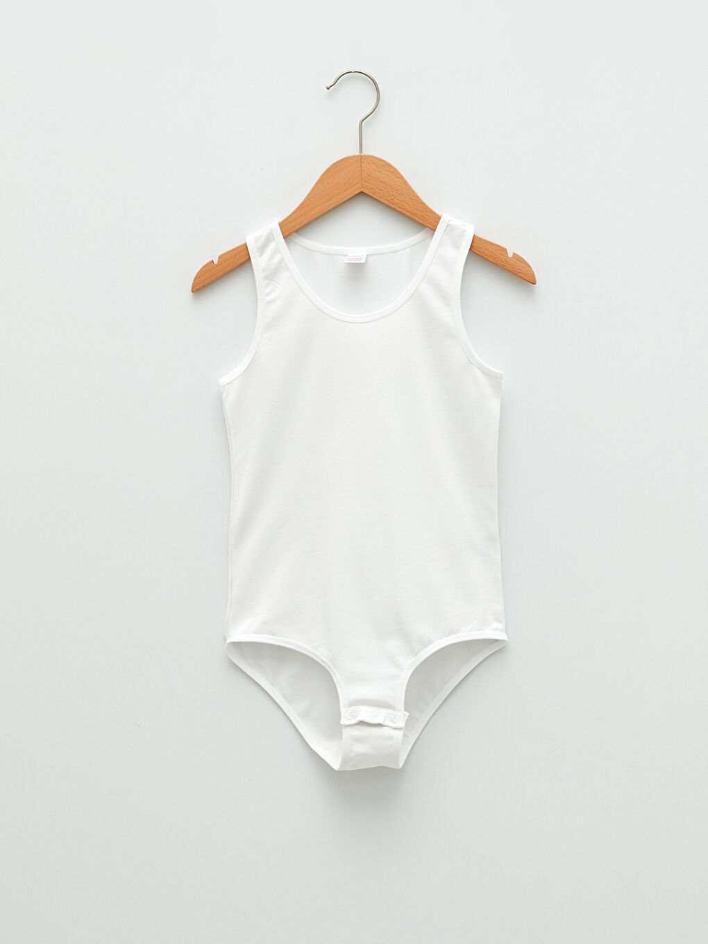 LCW Kids Beyaz Bisiklet Yaka Basic Pamuklu Kız Çocuk Çıtçıtlı Body