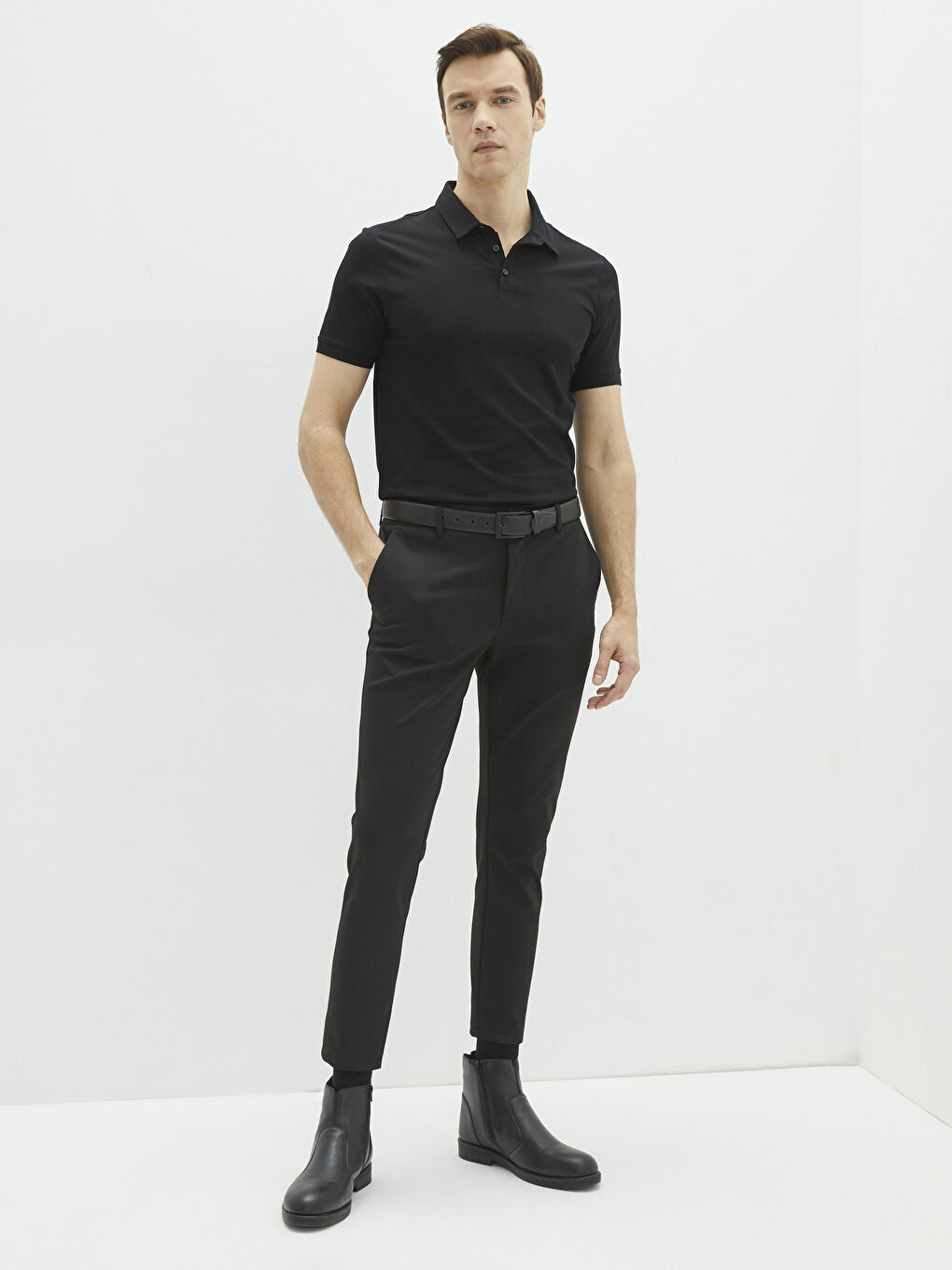 Siyah Polo Yaka Kısa Kollu Pike Erkek Tişört-2