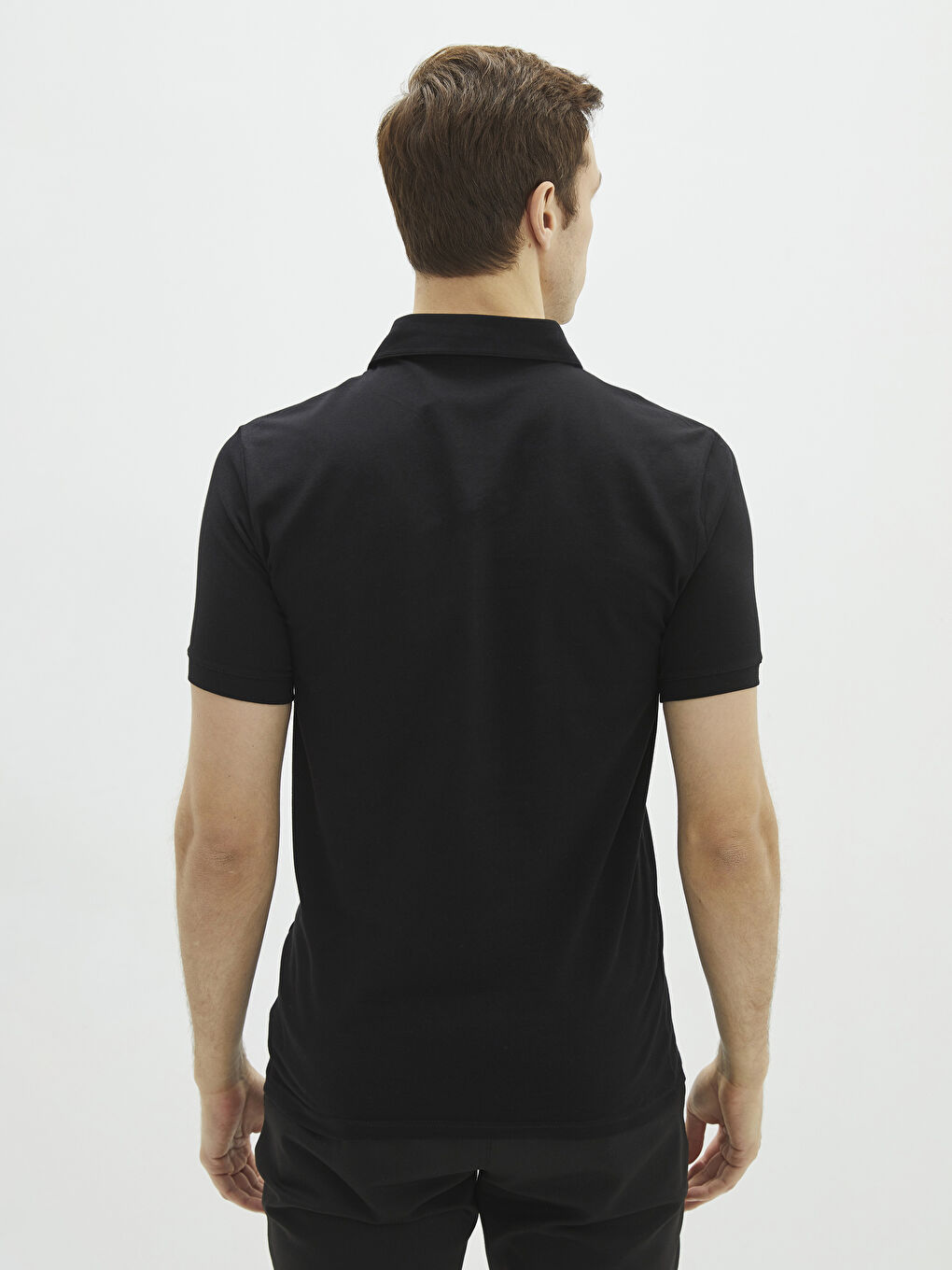 Siyah Polo Yaka Kısa Kollu Pike Erkek Tişört-4