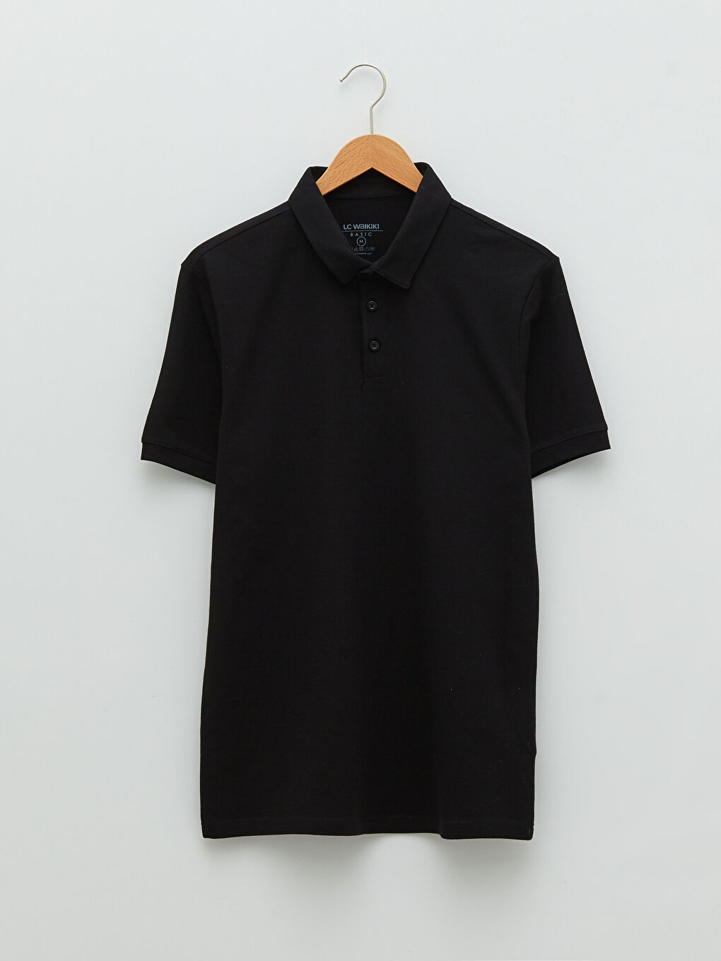 Siyah Polo Yaka Kısa Kollu Pike Erkek Tişört-5