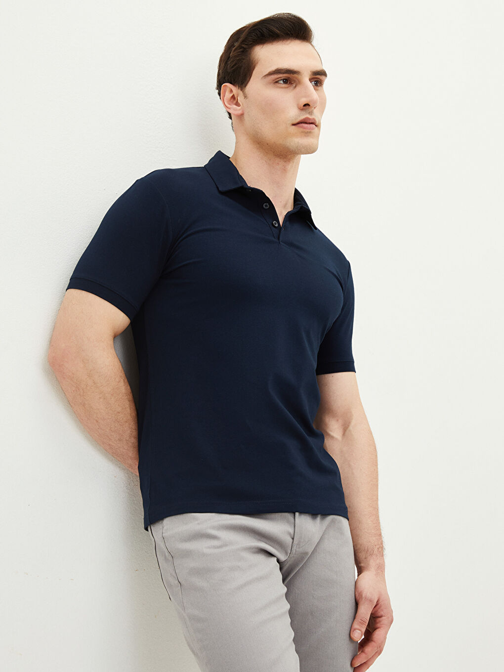 Lacivert Polo Yaka Kısa Kollu Pike Erkek Tişört
