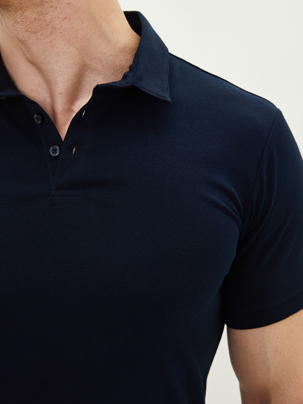 Lacivert Polo Yaka Kısa Kollu Pike Erkek Tişört-3