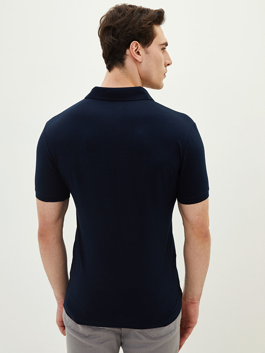 Lacivert Polo Yaka Kısa Kollu Pike Erkek Tişört-4