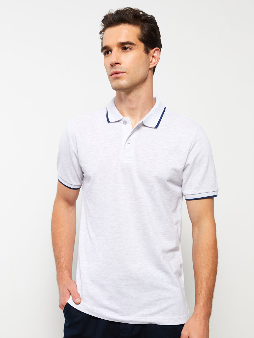 Gri Polo Yaka Kısa Kollu Pike Erkek Tişört-1