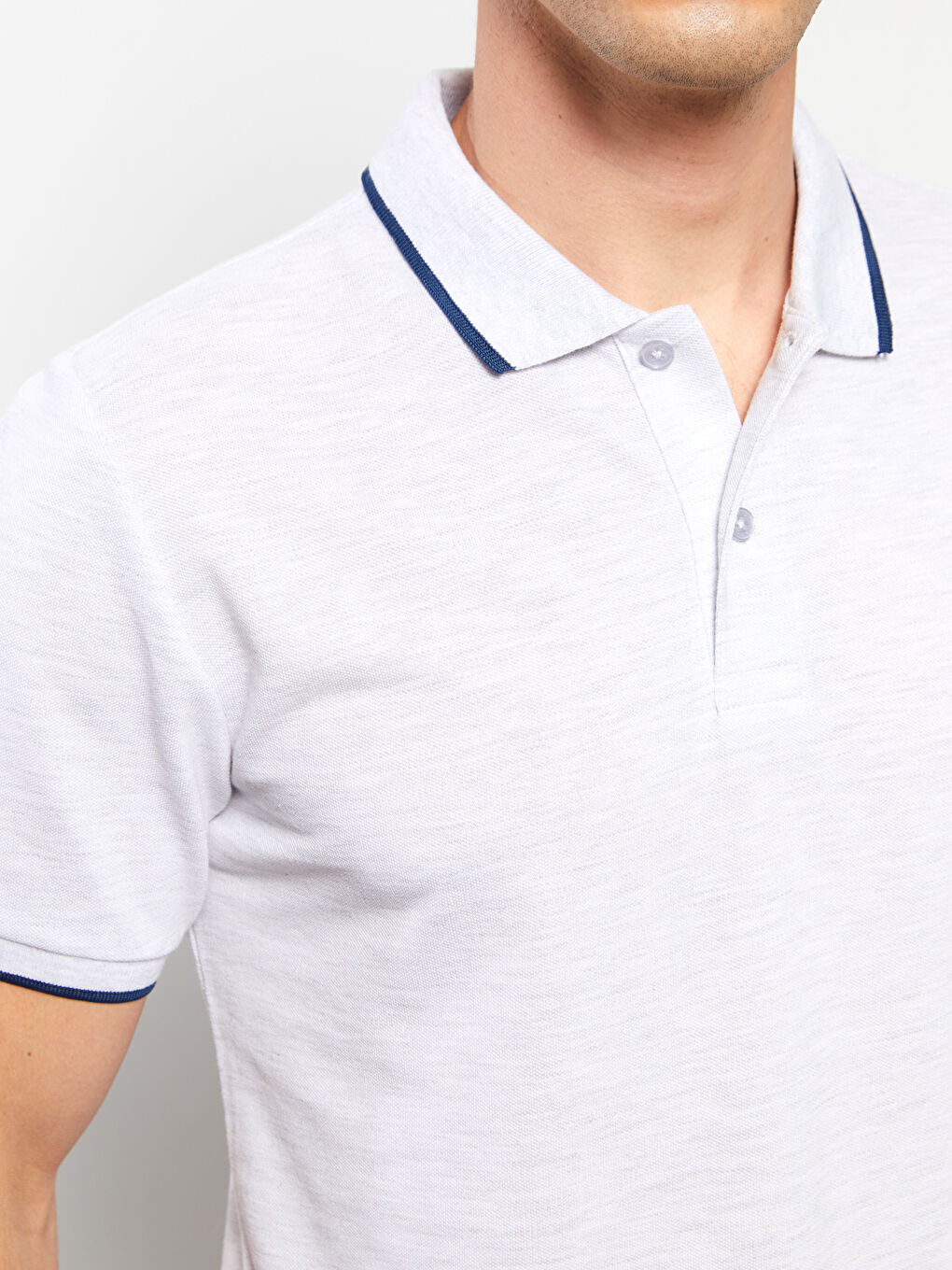 Gri Polo Yaka Kısa Kollu Pike Erkek Tişört-3