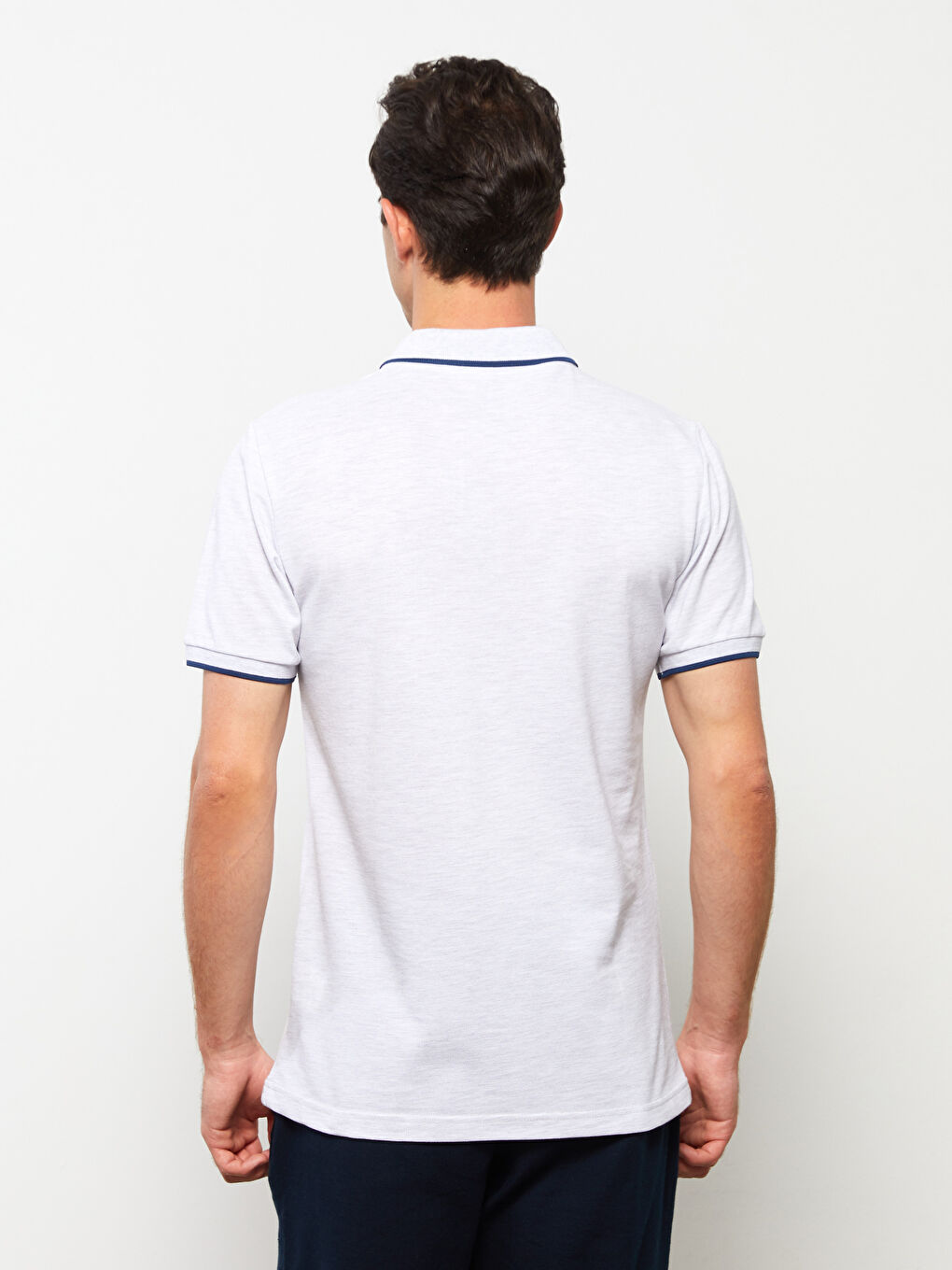 Gri Polo Yaka Kısa Kollu Pike Erkek Tişört-4