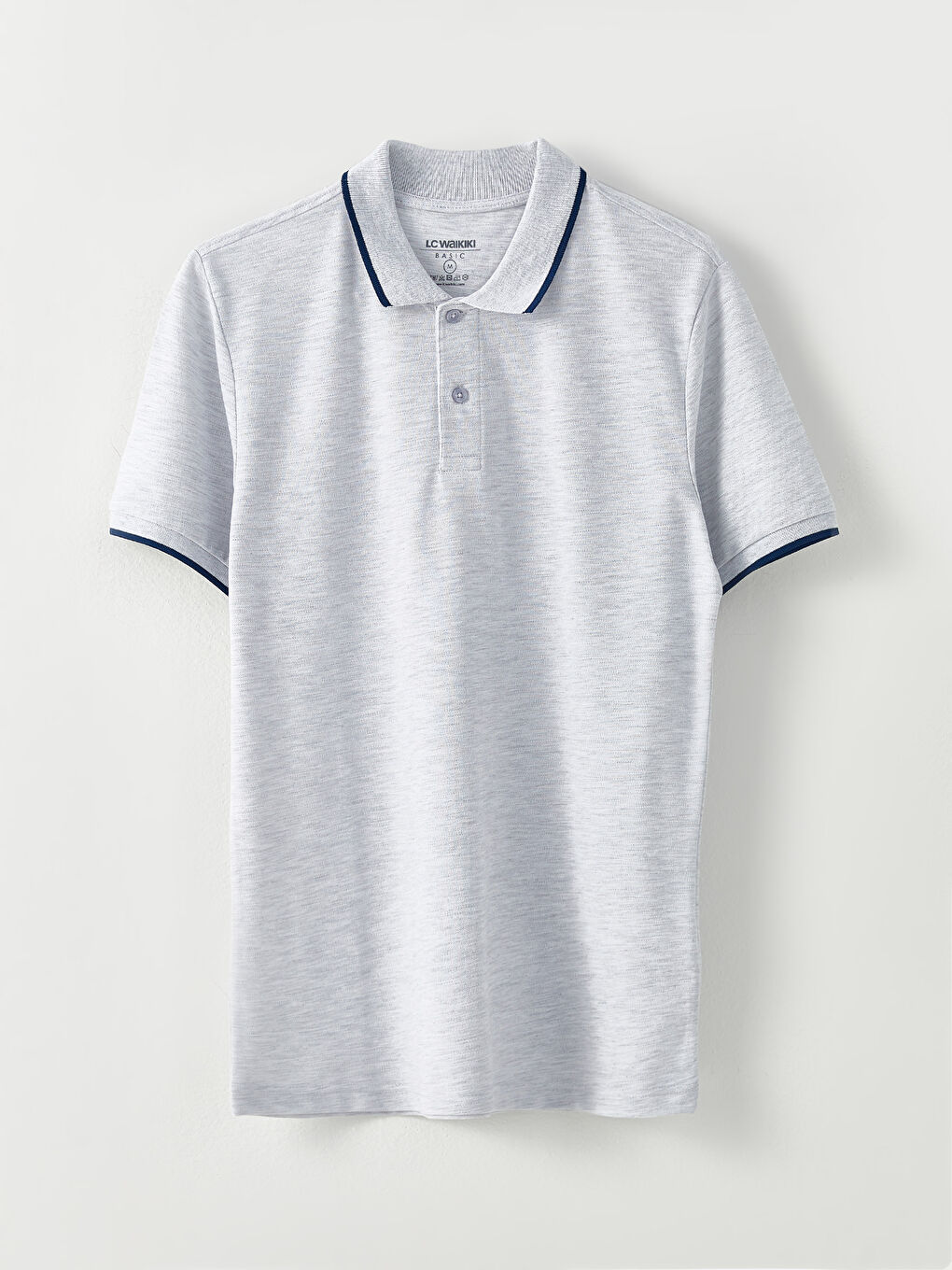 Gri Polo Yaka Kısa Kollu Pike Erkek Tişört-5