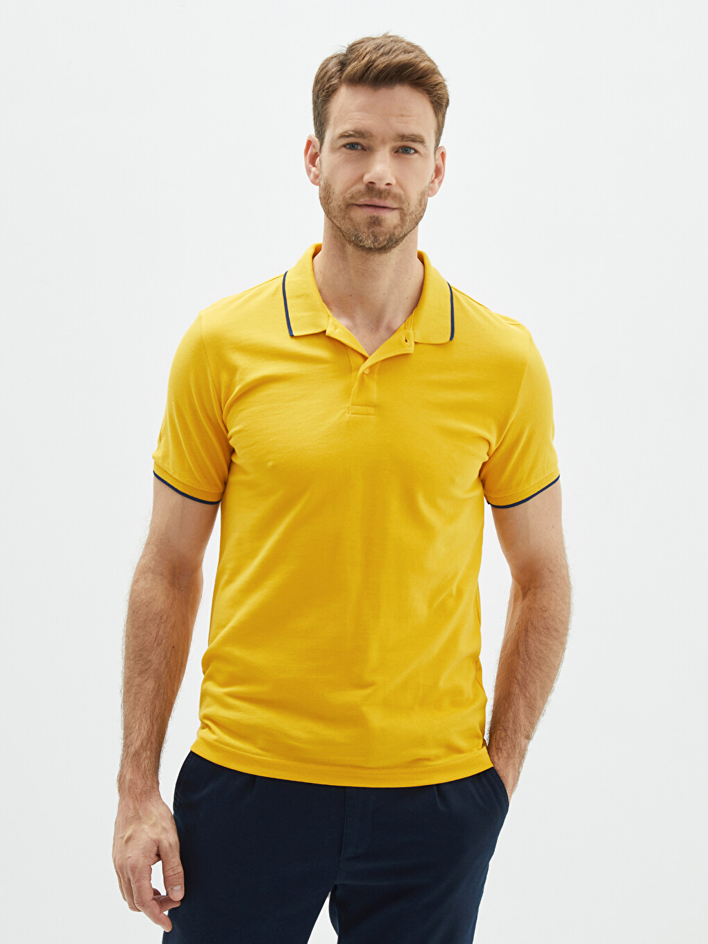 Polo Neck Short Sleeve Pique Men's T-shirt-1
