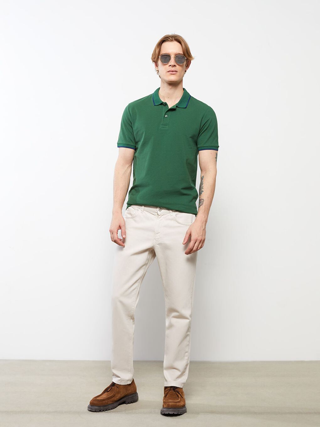 Yeşil Polo Yaka Kısa Kollu Pike Erkek Tişört