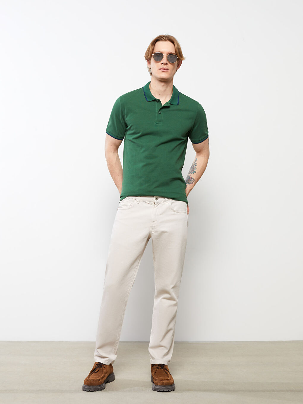 Yeşil Polo Yaka Kısa Kollu Pike Erkek Tişört-1